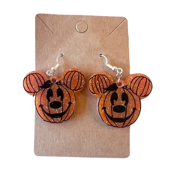 Boutique Jewelry - 🧡 MICKEY MOUSE Halloween Pumpkin Orange Glitter Lightweight Earrings NEW